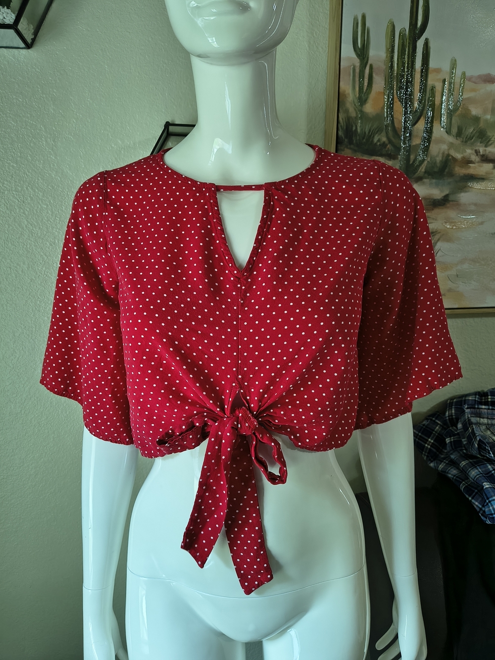 Mossimo Supply Co. Red Polka Dot Tie-Front Crop Top